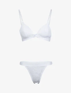 Ensemble En Dentelle Fleurie Et Résille - Blanc