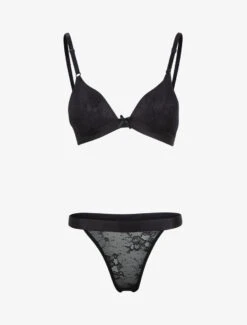 Ensemble En Dentelle Fleurie Et Résille - Noir