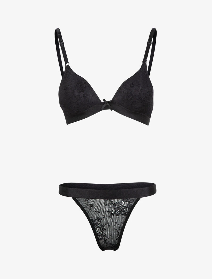 Ensemble En Dentelle Fleurie Et Résille - Noir 3 Ensemble En Dentelle Fleurie Et Résille - Noir