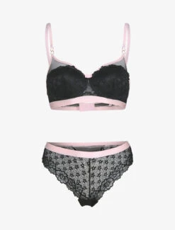 Ensemble Dentelle Et Bandes Contrastées - Noir