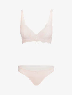 Ensemble En Dentelle Et Culotte Ajourée - Rose Poudré