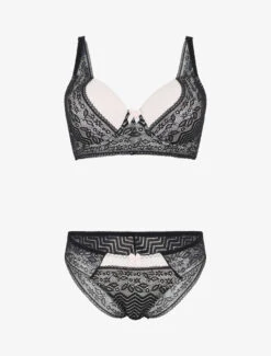 Ensemble Push Up En Dentelle Et Noeud - Noir