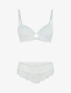 Ensemble Push Up En Dentelle Fleurie - Blanc -Lingerie De Mode Magasin UNDE 115 1