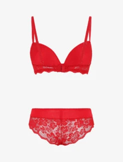 Ensemble Push Up En Dentelle Fleurie - Rouge -Lingerie De Mode Magasin UNDE 116 2