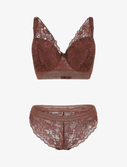 Ensemble Push Up Uni En Dentelle - Marron