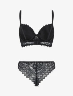 Ensemble Push Up Bande En Dentelle - Noir -Lingerie De Mode Magasin UNDE 160 2