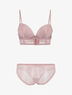 Ensemble Push Up Bande En Dentelle Et Noeud - Vieux Rose -Lingerie De Mode Magasin UNDE 166 2