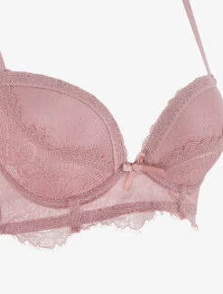 Ensemble Push Up Bande En Dentelle Et Noeud - Vieux Rose -Lingerie De Mode Magasin UNDE 166 3