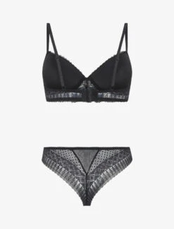 Ensemble Push Up à Pois En Dentelle - Noir -Lingerie De Mode Magasin UNDE 182 2