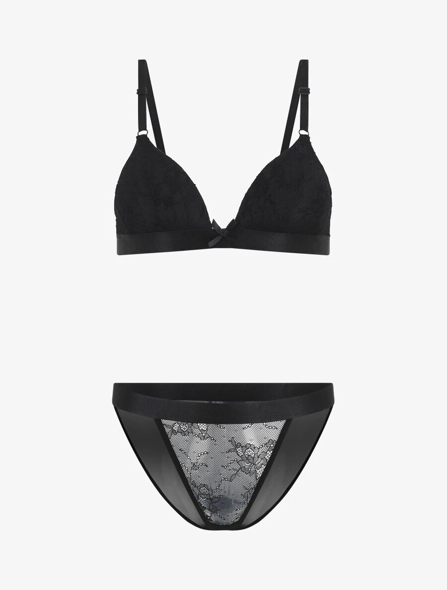 Ensemble En Dentelle Avec Bande élastique Et Noeud - Noir 4 Ensemble En Dentelle Avec Bande élastique Et Noeud - Noir – Image 2