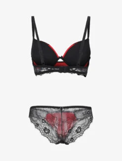 Ensemble Soutien-gorge Push Up Et Culotte En Dentelle - Noir/rouge -Lingerie De Mode Magasin UNDE 197 2