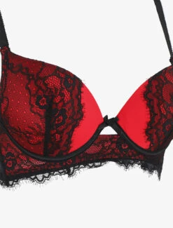 Ensemble Soutien-gorge Push Up Et Culotte En Dentelle - Noir/rouge -Lingerie De Mode Magasin UNDE 197 3