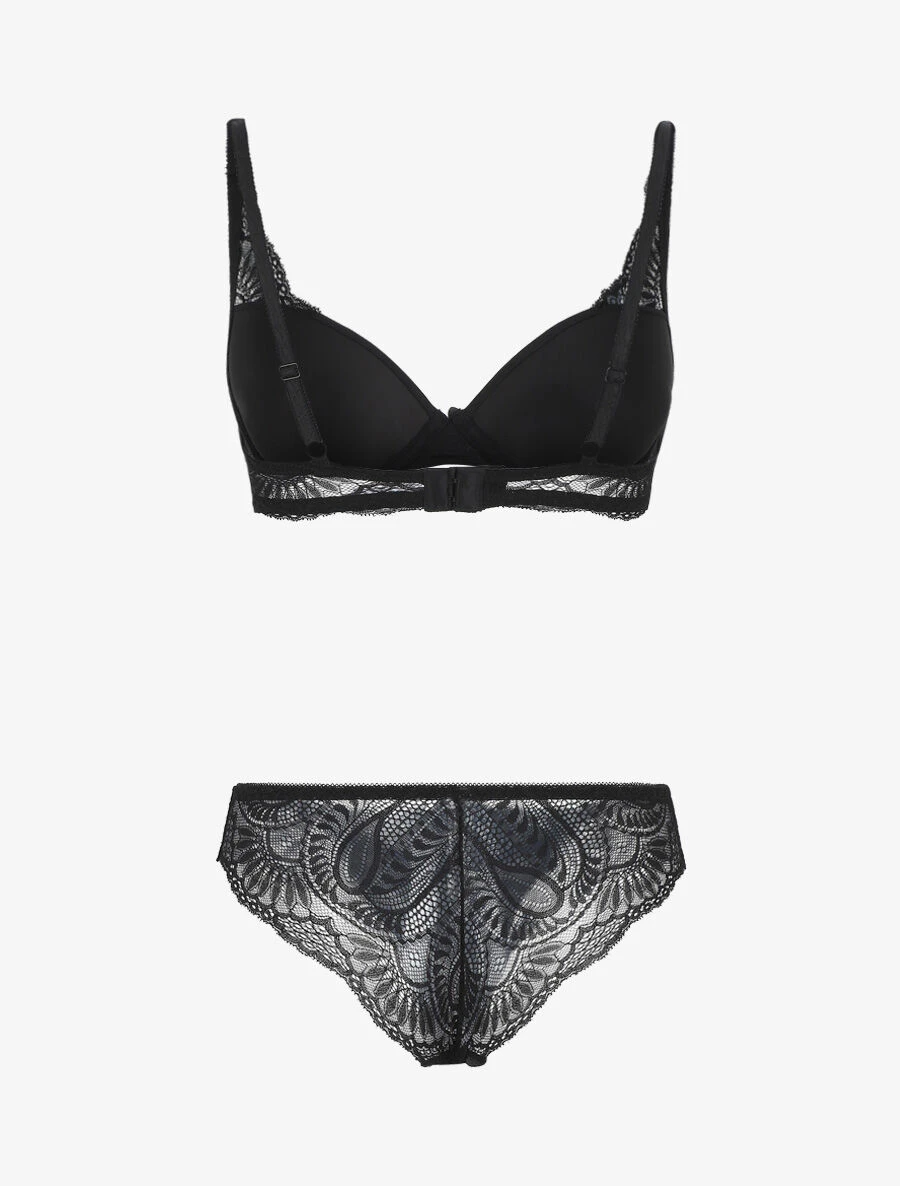 Ensemble Push Up Et Culotte Ajourée En Dentelle - Noir 4 Ensemble Push Up Et Culotte Ajourée En Dentelle - Noir – Image 2