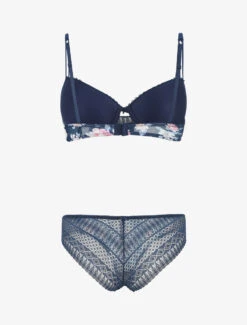 Ensemble Push Up Imprimé Fleuri Et Dentelle - Marine -Lingerie De Mode Magasin UNDE 208 2