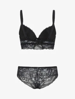 Ensemble Push Up Bandeau En Dentelle Et Motif Graphique - Noir -Lingerie De Mode Magasin UNDE 279 2