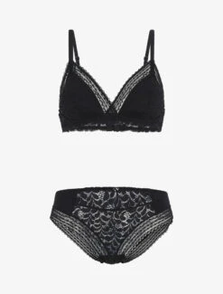 Ensemble Push Up En Dentelle à Motifs Fleuri - Noir