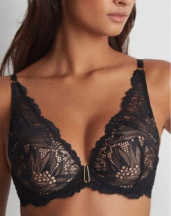 Soutien-gorge Plunge Foulard Aubade Flowermania (Noir)